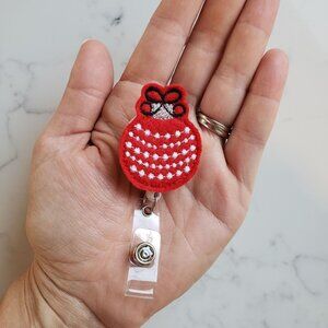 Red Ornament Teacher Badge Reels, Retractable ID Badge Clips NWT handmade